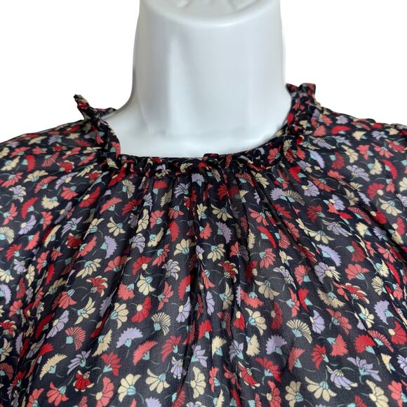 Shoshanna Juniper Floral Mock Neck‎ Flutter Sleeve 100% Silk Top Women's Large - Picture 3 of 7